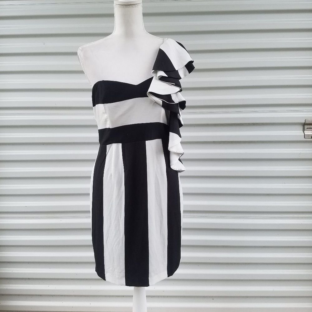 Bardot black and white striped dress